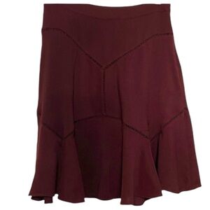 Anne Taylor NWT Merlot Red Tiered Crochet Piping Zippered Fit and Flare Skirt